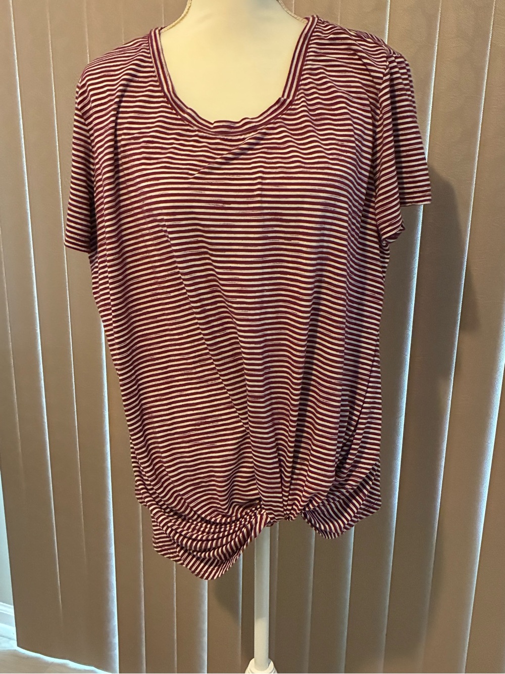 nine britton Maroon and White Striped Short-Sleeve Knot Front Tee